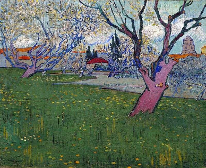 Widok Arles wśród kwitnących drzew   Vincent Van Gogh