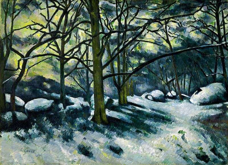 Topniejący śnieg w lesie Fontainebleau   Paul Cezanne