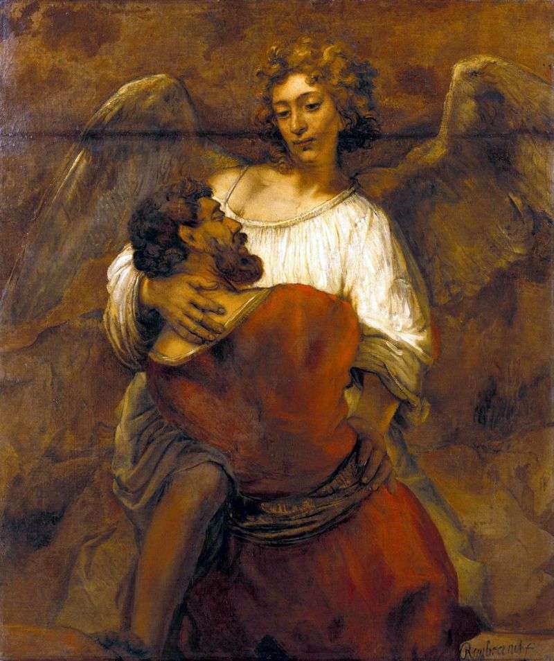 Jakub zmaga się z aniołem   Rembrandt Harmens Van Rhine