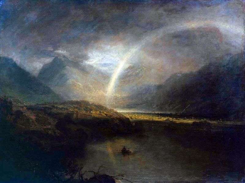 Jezioro Buttermere z tęczą i deszczem   William Turner