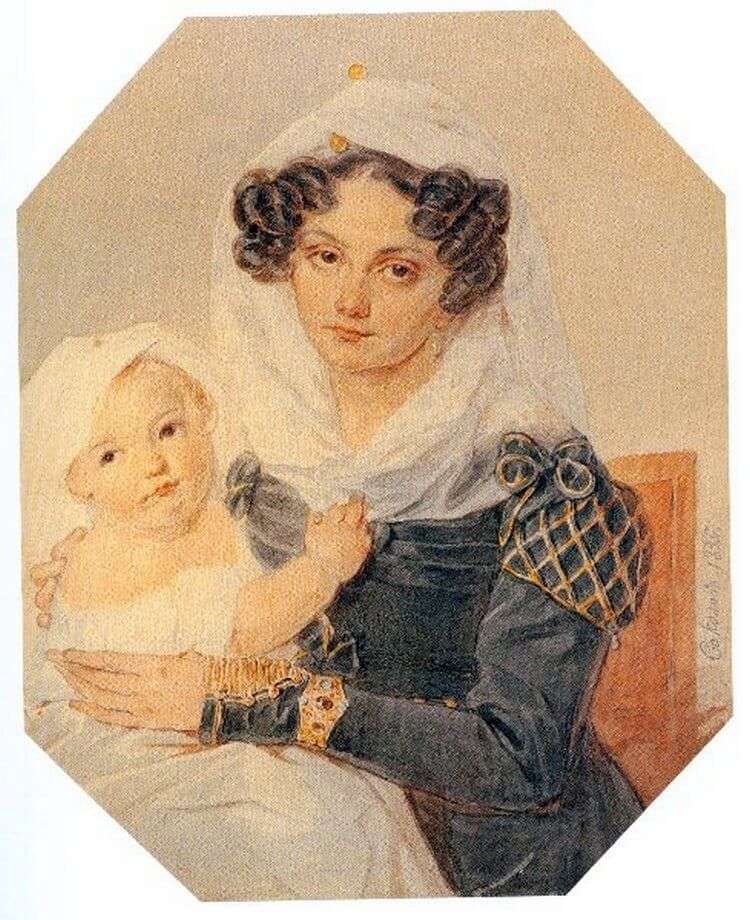 Portret Volkonskaya Maria Nikolaevna z jej synem Nikolai   Peter Sokolov