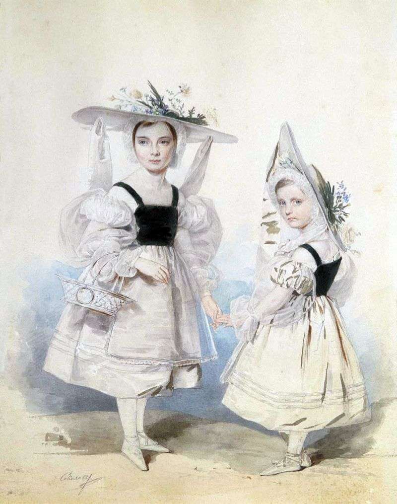 Portret siostry Anny i Jekateriny Wasilczikowa w fantazyjnych strojach   Piotr Sokołow