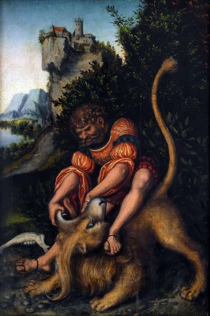 Samson walczy z lwem   Lucas Cranach