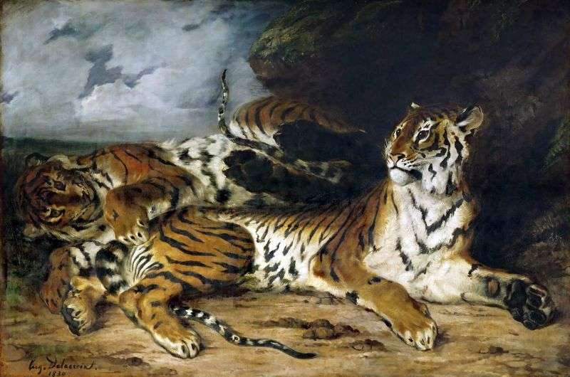 Tiger Cub gra z matką   Eugene Delacroix