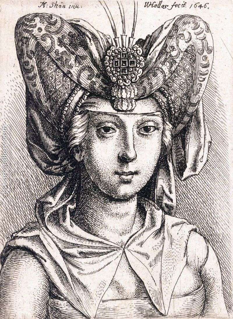 Portret młodej kobiety w turbanie   Martin Schongauer