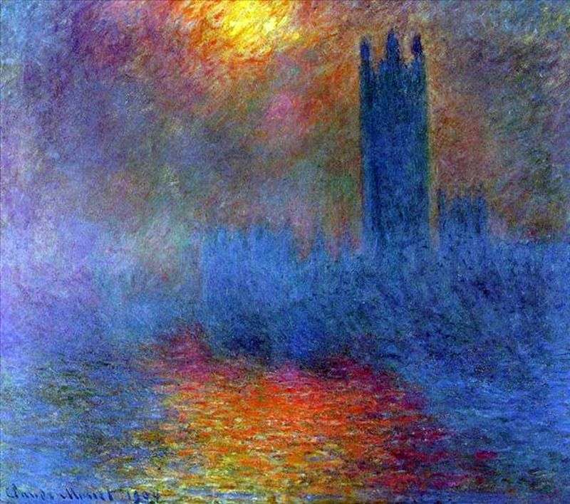 Budynek Parlamentu, słońce przeświecające przez mgłę   Claude Monet