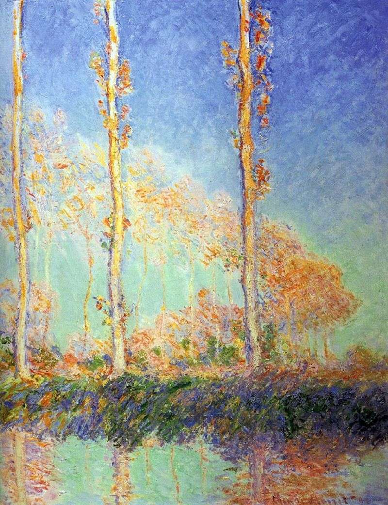 Topole, trzy różowe drzewa jesienią   Claude Monet