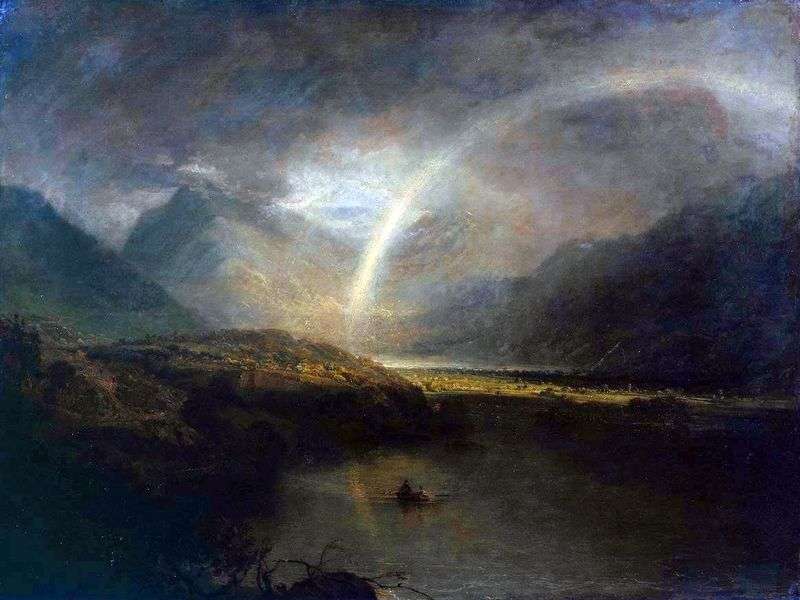 Jezioro Buttermere, z tęczą i deszczem   William Turner