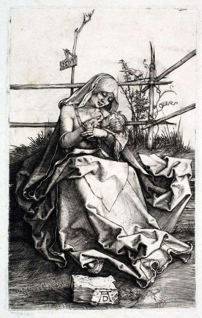 Maria na ławie z trawy   Albrecht Durer